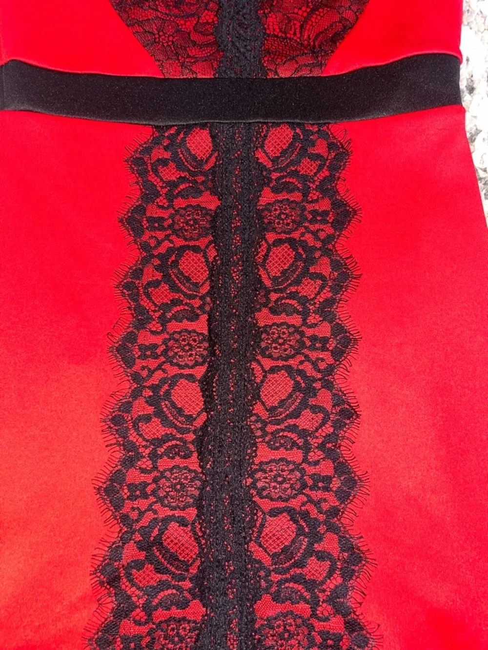 Deb Red Mini Dress with Black Lace Panel - Picture 3 of 6